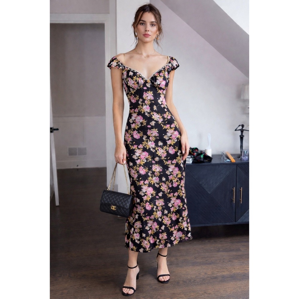 Liberty Love Floral Lace Trim Mesh Dress Cap Sleeve Cottage Coquette Y2K M